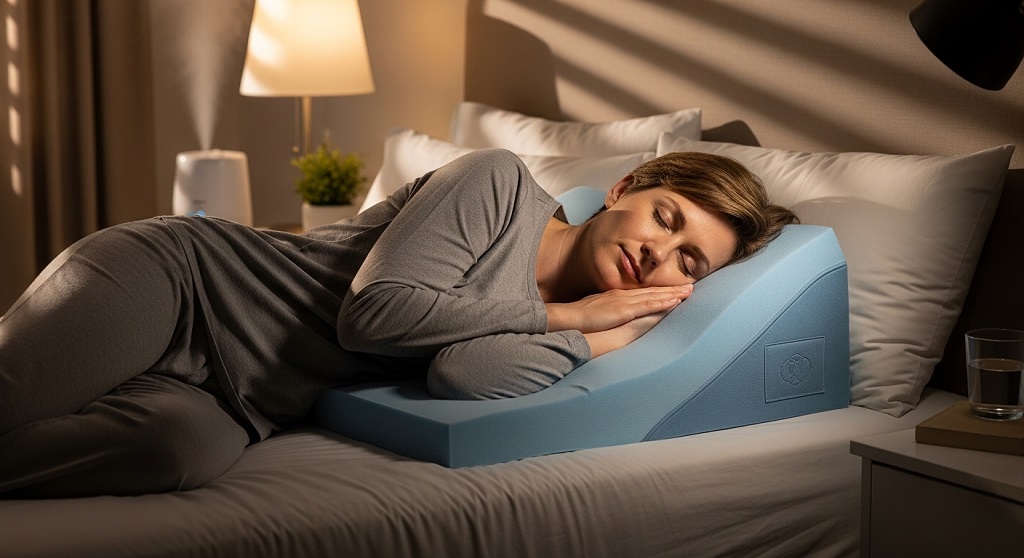 diagram showing airway improvement using wedge pillow incline angle
