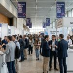 Job seekers networking with tech recruiters at the Madrid Tech Job Fair 2026 event hall