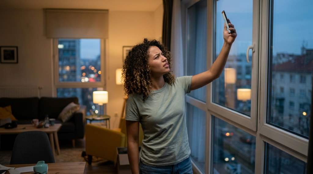 Smartphone showing stronger indoor reception near window