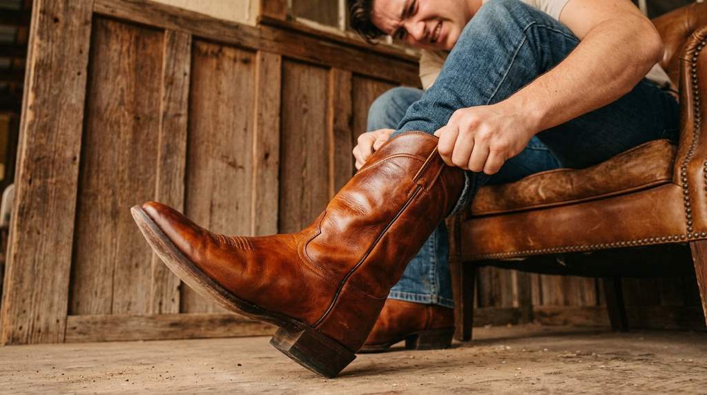Applying leather conditioner before stretching boots