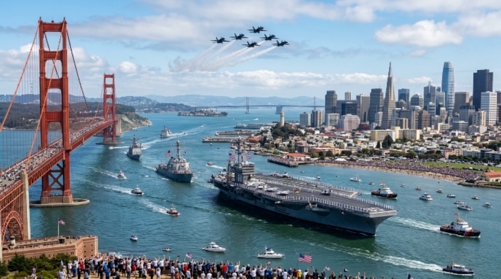 Navy ships during the San Francisco Fleet Week Parade of Ships