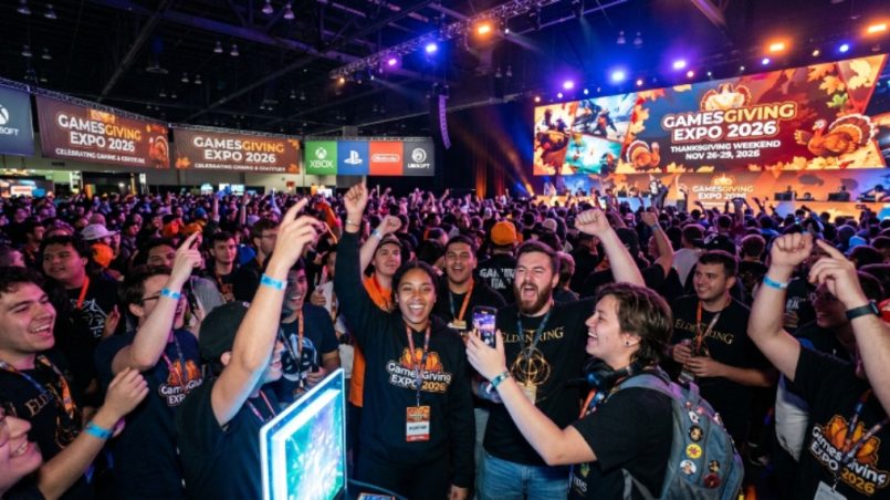 Excited crowd of gamers at GamesGiving Expo 2026 on Thanksgiving weekend