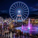 Millions of colorful LED lights illuminating The Island in Pigeon Forge during the 2026 Winterfest celebration at night